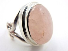 VINTAGE HANDMADE STERLING SILVER PINK ROSE QUARTZ RING WITH BOX - SIZE: 7.75