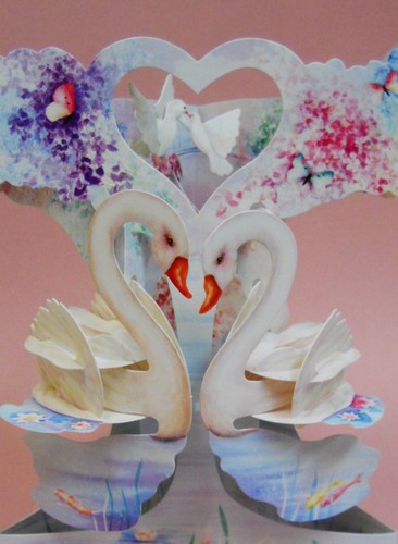 Romantic SWANS on a Lake Greeting Card 3-D Swing Card by Santoro Graphics 177 - Picture 2 of 4