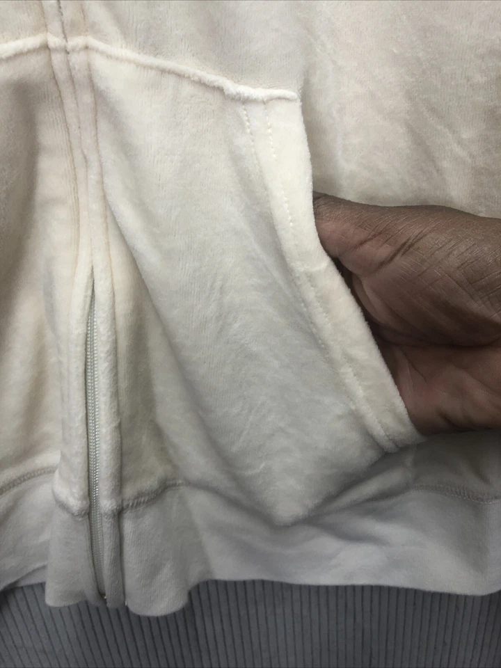 Juicy Couture Women’s Velour Hoodie Size M Cream Full Zip Pineapple Graphic - Image 3 of 4