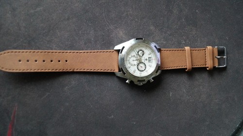 CYMA BIG DATE Chronograph 02-0539 Silver White Leather quartz watch 44mm uk - Picture 19 of 21