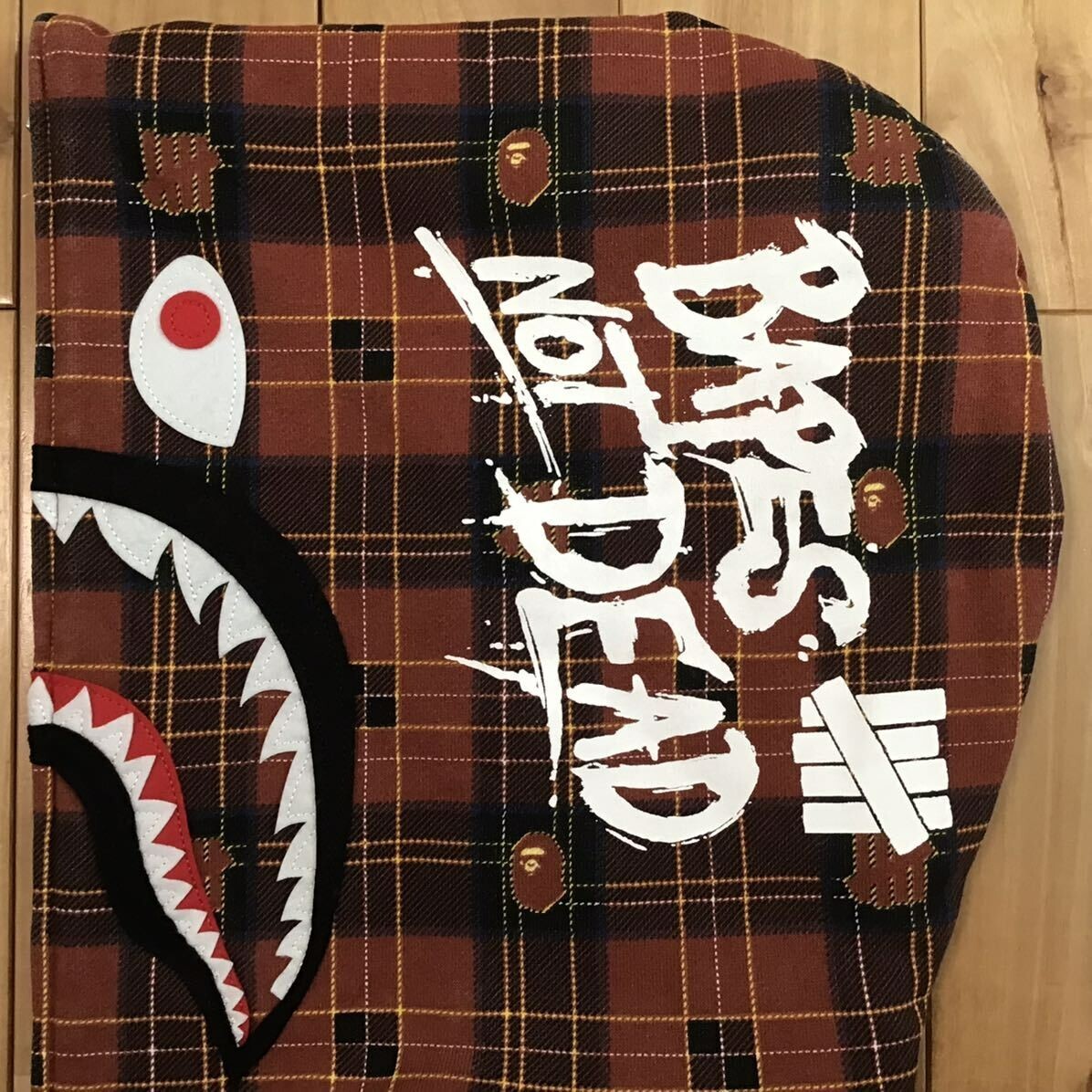 BAPE × Undefeated check shark full zip hoodie Dark red A Bathing