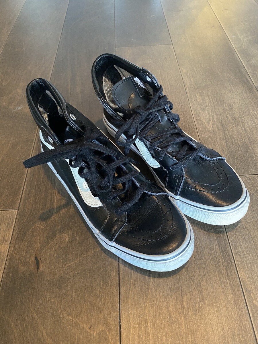 VANS Sk8-Hi Slim Cutout Mesh Shoes Women Black Leather Modern Skate  Sneakers