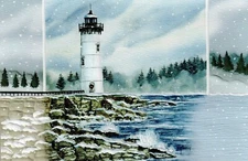 16 Embossed Boxed Christmas Cards Portsmouth Harbor Lighthouse 
