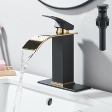 Black Gold Waterfall Bathroom Sink Faucet Basin Vanity Mixer Tap W/ Cover Drain