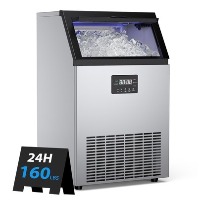 Commercial Ice Maker Machine, 160lbs/24H Stainless Steel Under Counter Ice Maker