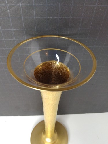 Vintage Crystal Glastonbury Lotus Crystal Fluted Gold Flower Vase 10" - Picture 6 of 15