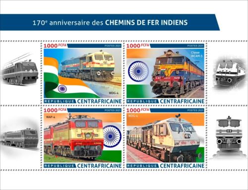 Indian Railway 170th Anniversary Trains MNH Stamps 2023 Central African M/S - Picture 1 of 1