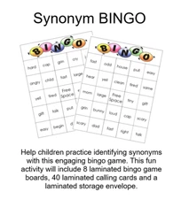Teacher Made Literacy Center Learning Resource Activity Synonym BINGO Game