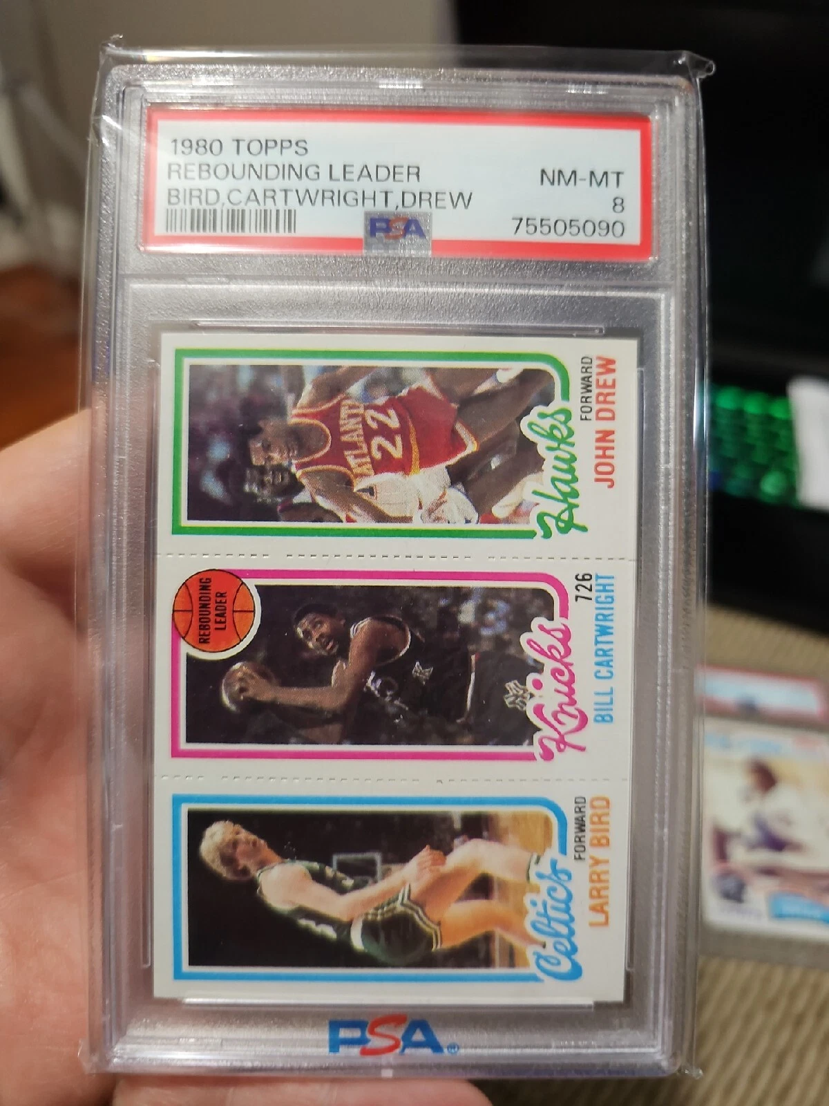 1980 Topps Larry Bird RC Cartwright Drew PSA 8