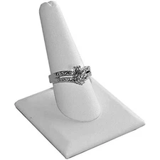 White Leather Single Finger Jewelry Ring Display Stand Holder ~ Holds 1-2