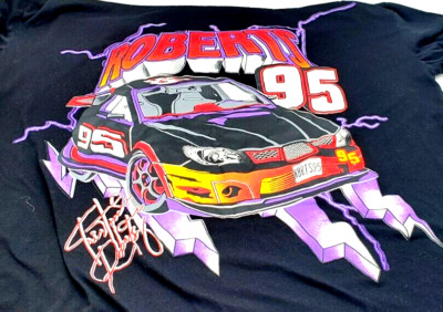 Vintage NASCAR Racing Tee Single Stitch Black Graphic Shirt John Roberts Size XL