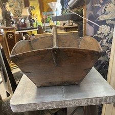 Antique 20th Century Chinese Wood & Metal Rice Bin Basket Vintage