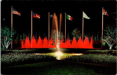 Arlington Texas TX Six Flags Amusement Night Star Mall Dancing Water Postcard