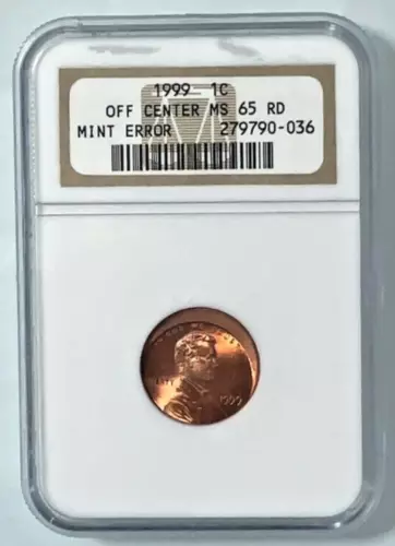 1999 Lincoln Memorial Cent Off-Center Mint Error NGC MS65 RD