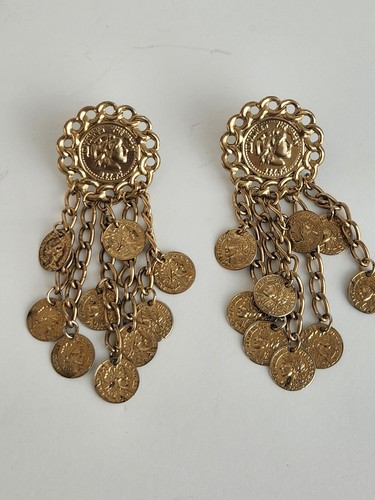 Vtg Chunky 80s 90s French Coins Multistrand Pendant Goldtone Chain Runway - Picture 2 of 10