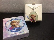 New DISNEY FROZEN Silver Plated Oval Pendant Necklace Anna Elsa Best Sisters