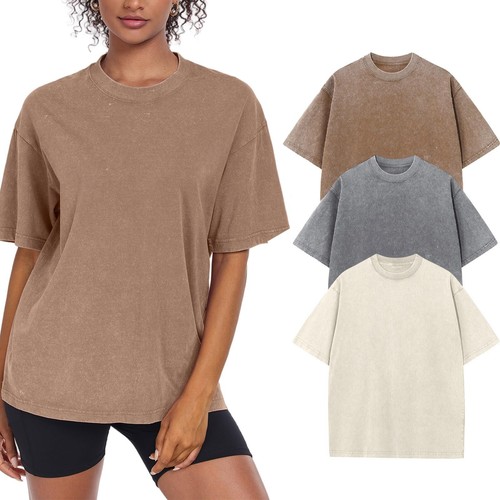 Vintage Oversized Women's T-Shirt Casual Short Sleeve Cotton Tee 3-Pack - 第 1/5 張圖片
