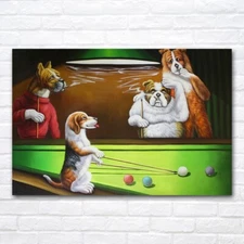 Dogs Playing Pool Billiards Wall Art Painting Poster and Print Canvas Room Decor