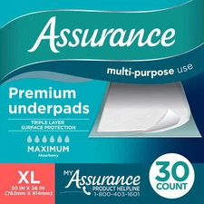 Assurance Unisex Premium Quilted Underpad, Maximum Absorbency, XL (30 Count)