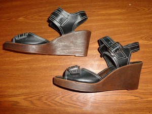 3 inch black wedge sandals
