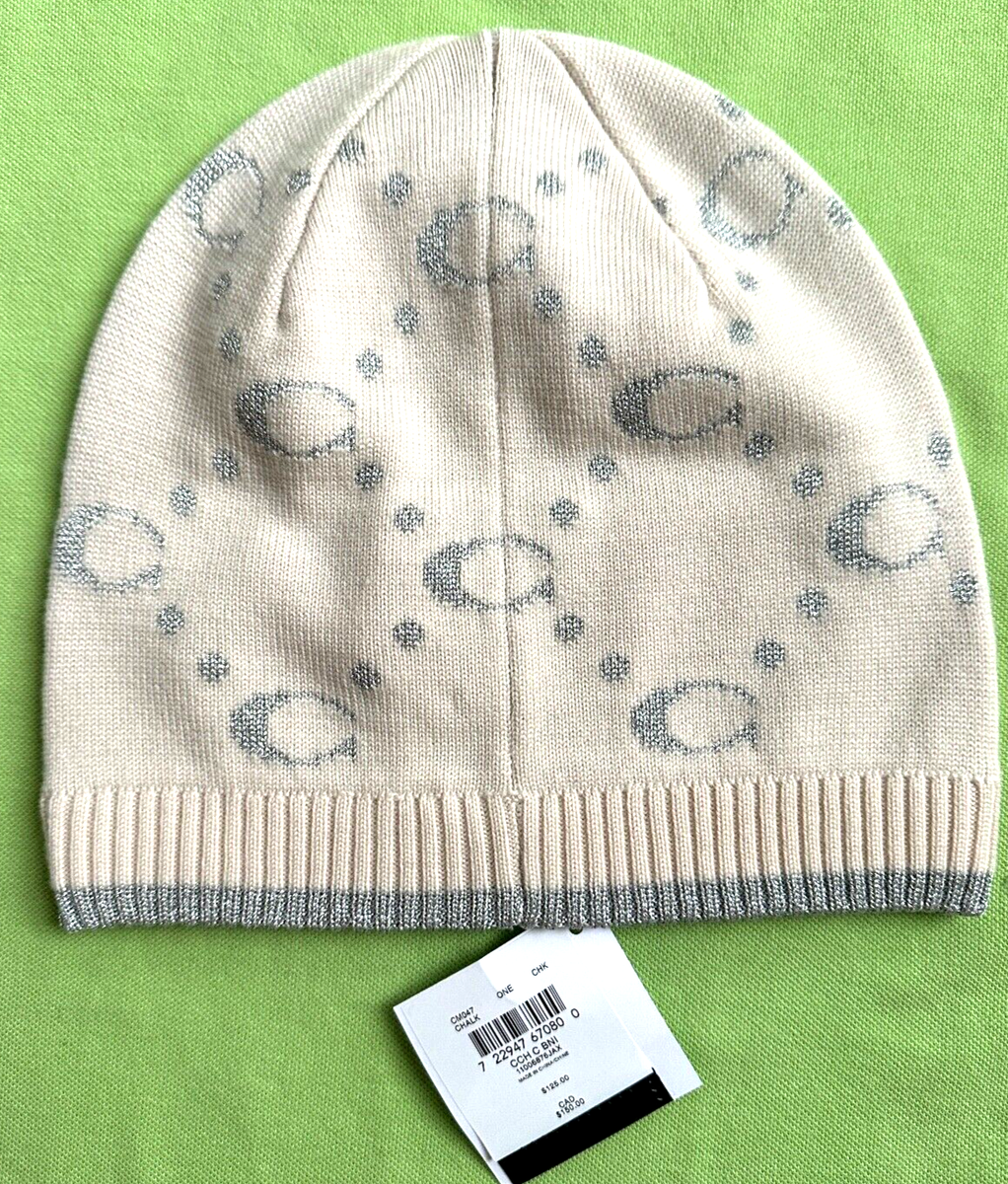 COACH SIGNATURE METALLIC KNIT BEANIE:NWT CHALK CM047 | eBay