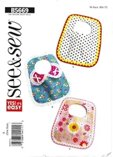 Butterick See & Sew B5669 EASY Embellished Baby Bibs UNCUT Sewing Pattern