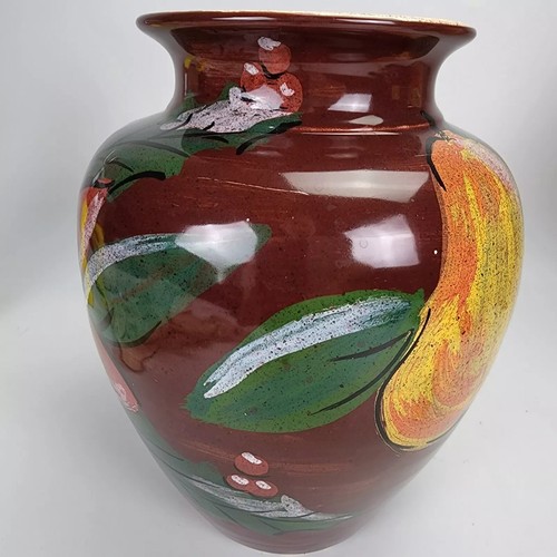 Vase Italian Pottery Hand Made Glazed 10.75" Ceramic Flowers Poinsettias Pears - Picture 8 of 11