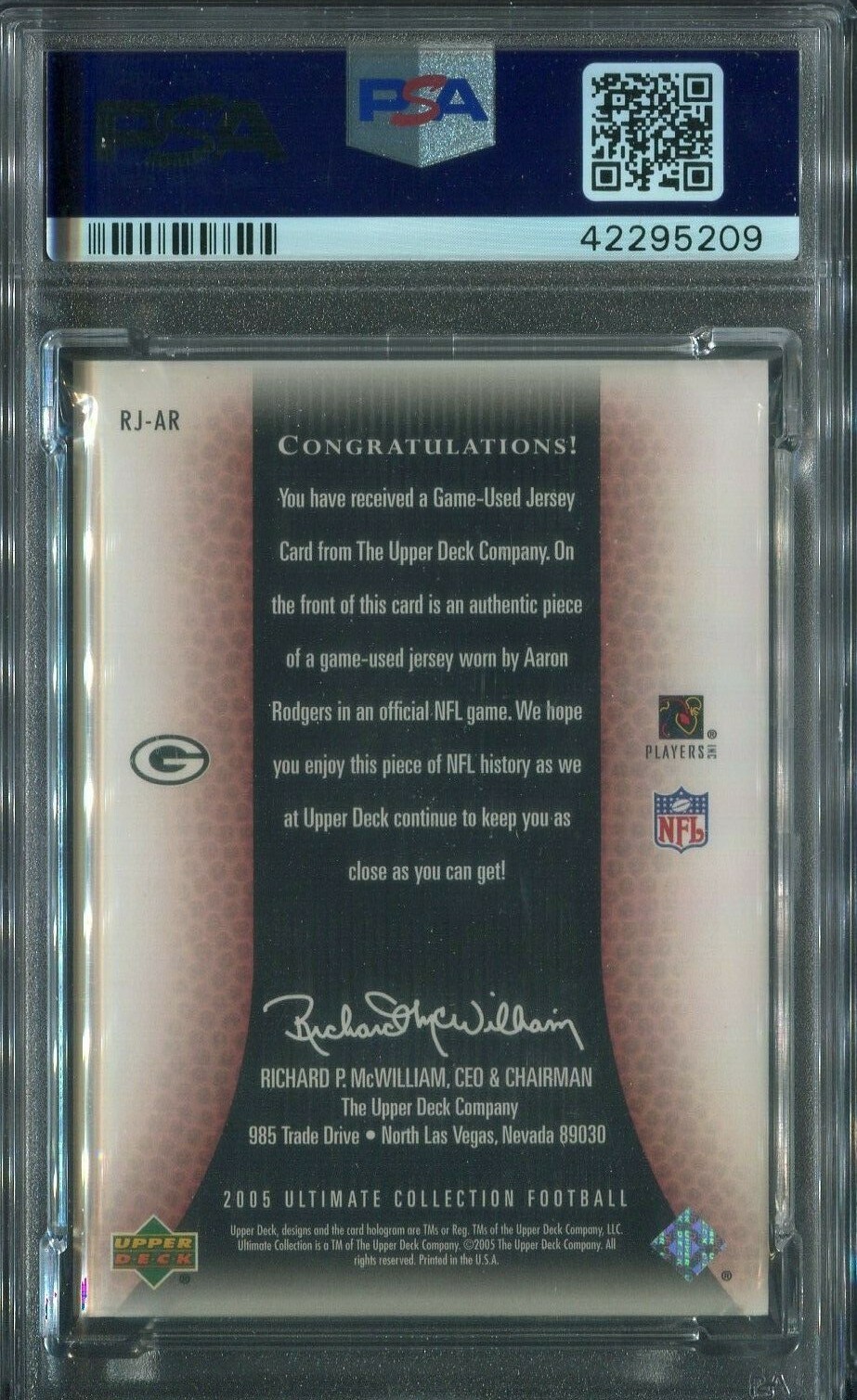 2005 ULTIMATE COLLECTION AARON RODGERS GAME JERSEY RC /99 PSA 9 *POP 8* 1 HIGHER view 2