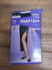 Safeway One Size Black 10 Denier Sheer Leg Patterned Top Hold Ups