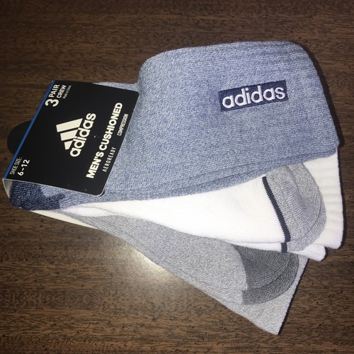 ADIDAS AEROREADY ARCH COMPRESSION CREW SOCKS - 3 PAIR MEN'S Blue/Gray/White NEW - Picture 15 of 17
