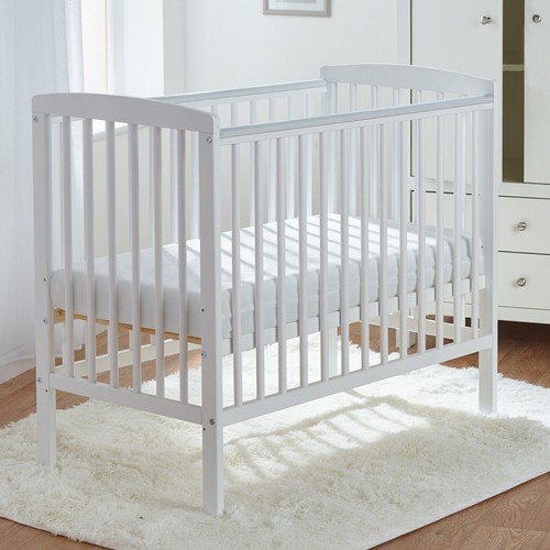 Baby Cot Small White Solid Pine Wood with Teething Rails Compact Crib