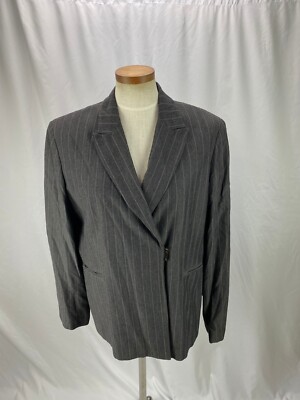 Valerie Stevens Women's Wool Blend Gray Stripe Double Breasted Blazer 14