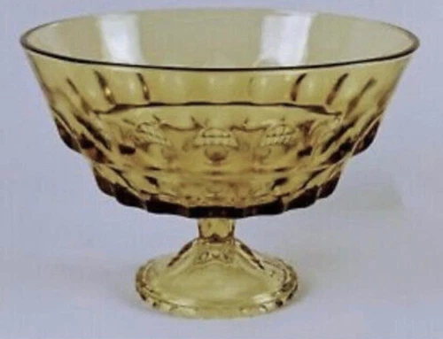 Vintage Amber Gold Depression Indiana Glass Small Footed Pedestal Serving Bowl