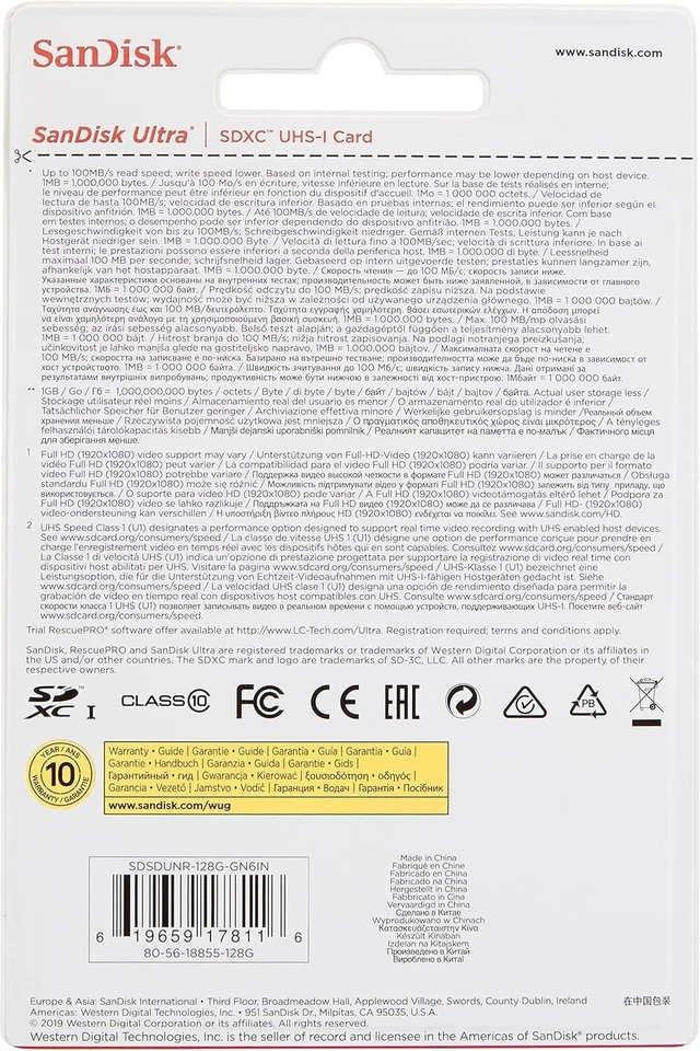 Tarjeta de memoria SanDisk 128 GB Ultra SDXC hasta 100 MB/s velocidad UHS-I Clase 10 U1 Foto 2 de 4