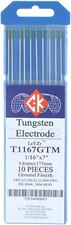 CK Worldwide T1167GTM Tungsten Electrode 1/16" X 7", 10 Pack - Welding Electrode