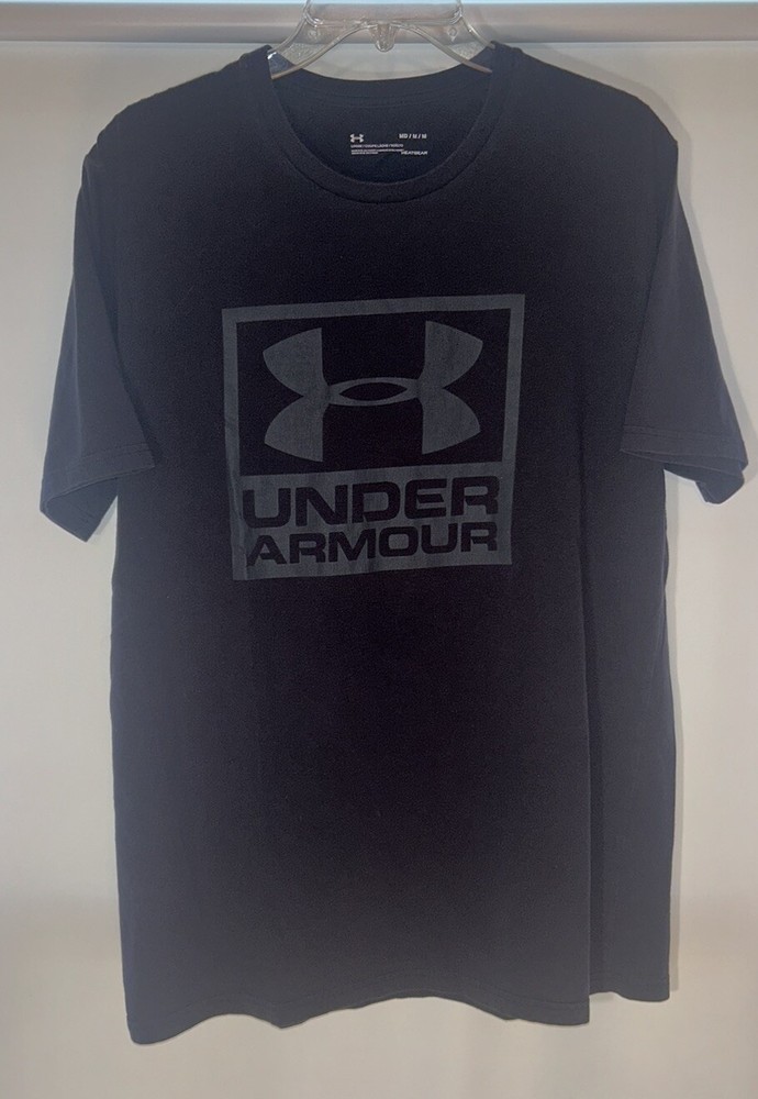 Under Armour Men's (M) Heatgear Loose Black Spellout Logo Activewear T-Shirt