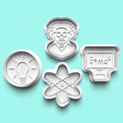 Ausstecher Fondant Stempel Einstein Wissenschaft Geburtstag Party Backen 4er Set