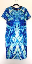 Per Una Speziale Day/Occasion/Evening Dress in Blues & Green Design Size 14