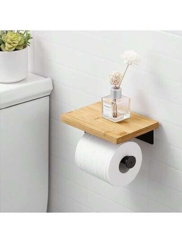 Single Roll Toilet Paper Holder Shelf Self-Adhesive Wall Mounted - Picture 6 of 6