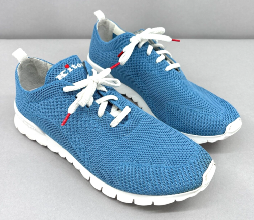 Kiton Shoes Men 10 US 9 UK Light Blue Knit Mesh Trainers Sneakers Luxury Lace Up