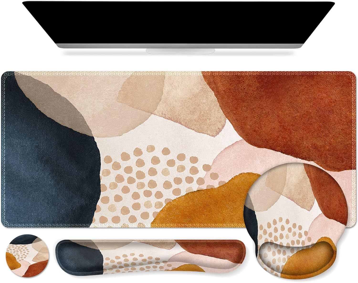 Desk Mat, Gaming Mouse Pad Wrist Support Set,4In1 XXL Large Mousepad + Keyboard-image