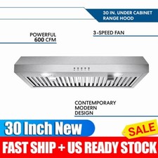 Kitchen 30 inch Under Cabinet Range Hood 3-Speed 600CFM Vent w/LEDs Sliver New