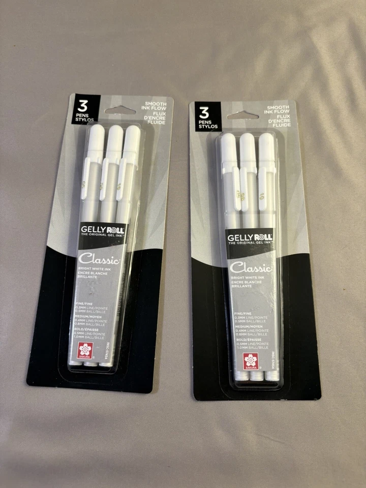 (2) Juego de 3 bolígrafos de gel blancos clásicos Sakura Gelly Roll 57454 nuevos Foto 2 de 4