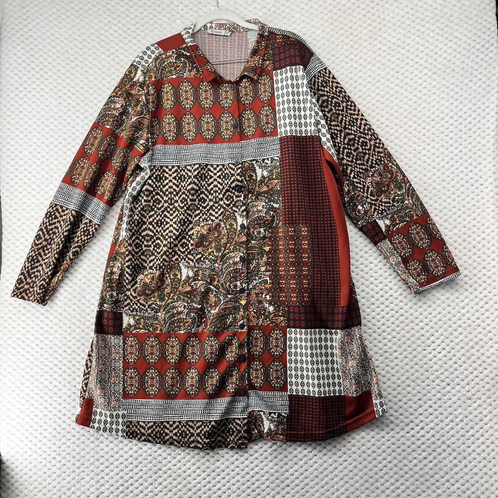 Tavin Patchwork Print Button Down Long Sleeve Shi… - image 1