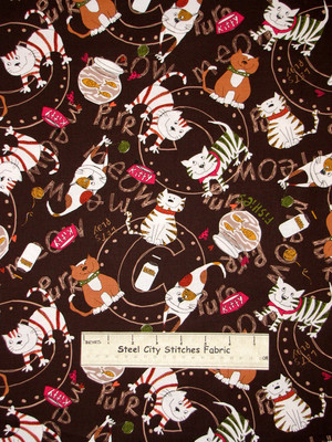 Cat Fish Bowl Cats Animal Fabric By the Yard Cotton Benartex