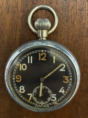 WWII Military Black Dial GSTP Broad Arrow Pocket Watch 15J 3Ad FEF 40H Fleurier