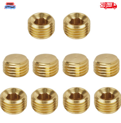 10 Pcs 1/4'' NPT Male Pipe Plug Set, Brass Hex Counter Sunk Plugs for Closing the