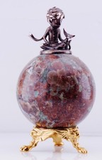Antique Carved Jasper Stone Paperweight Little Prince Sterling Silver Figurine