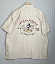 Disney Parks Shirt Mens Large Beige Mickey Mouse in Paradise Button Up Hawaiian