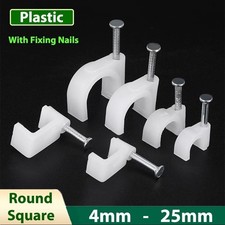 Round Cable Clips with Fixing Nails Plastic for Electrical Wire TV Internet Lead